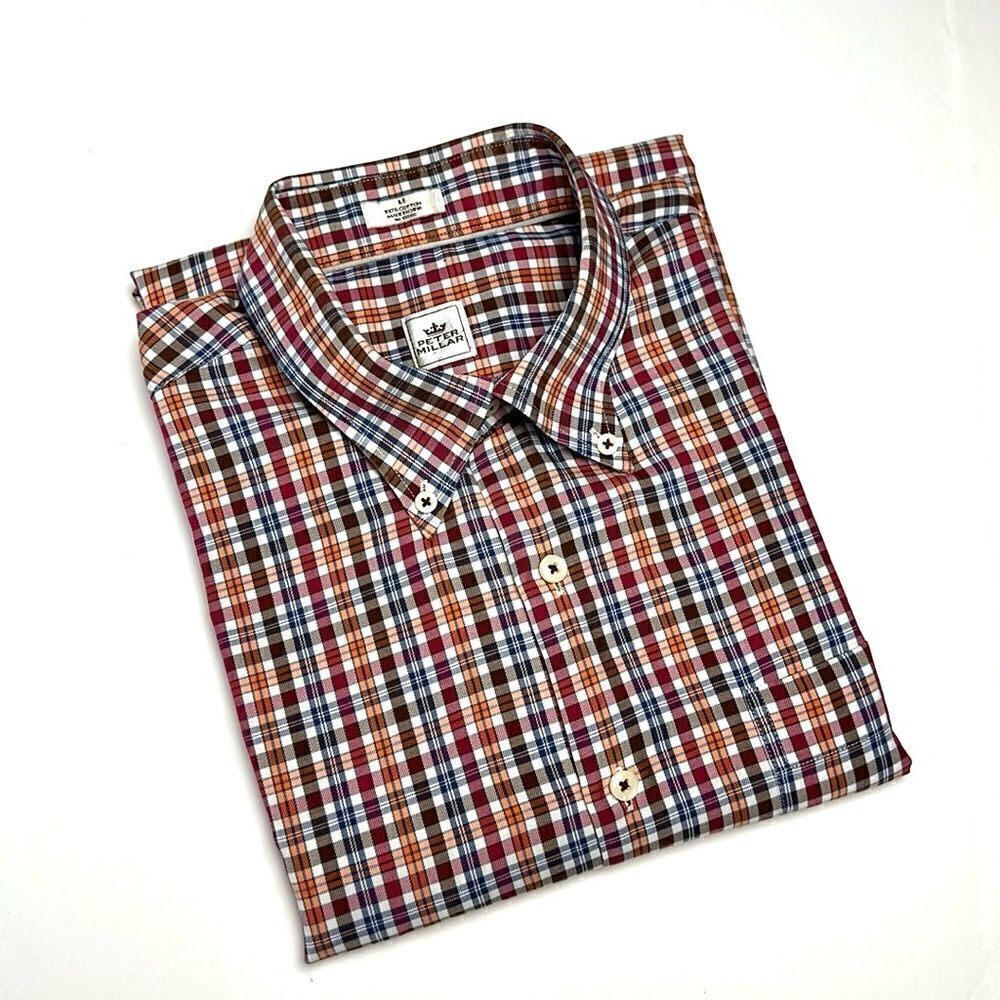 Peter Millar Button Down Shirt Cotton Plaid Long Sleeve L
